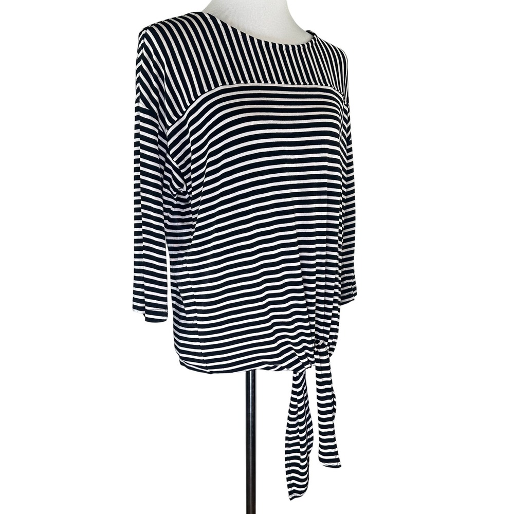 Chico's Travelers Collection Black White Striped Front Tie Top Women's 2 US L